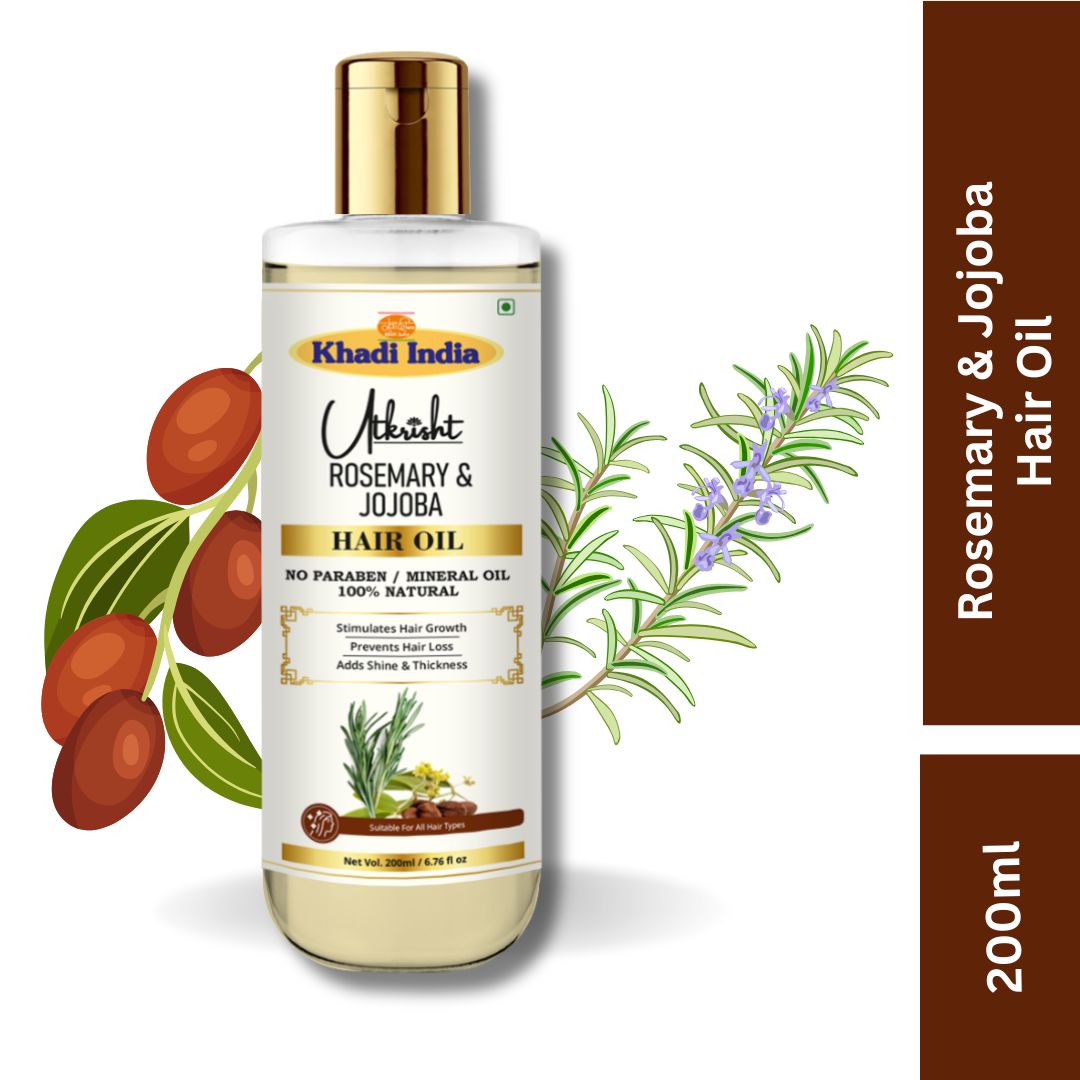 Utkrisht Khadi Pure Rosemary & Jojoba Hair Oil | Lightweight Herbal Formula for Hair Growth, Hair Fall Control & Scalp Balance