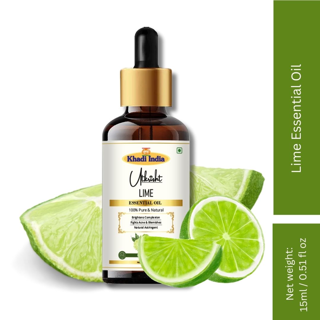 Khadi Lime Essential Oil | Pure & Natural Lime Oil for Face & Skin Care | Essential Oil for Oily & Acne-Prone Skin | Brightening & Refreshing Aromatherapy Oil | 15 ml
