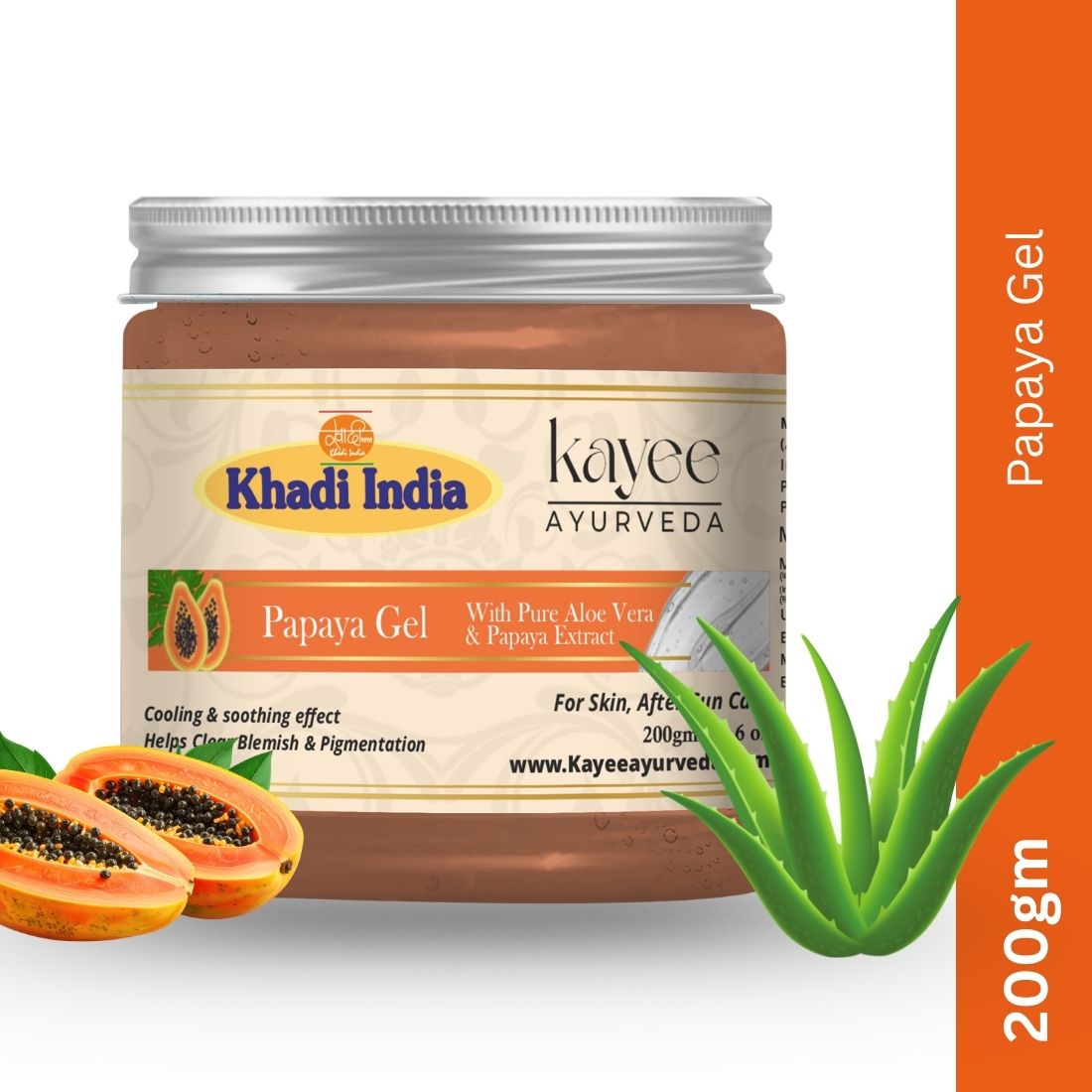 Kayee Ayurveda Papaya Hydrating Gel for Face & Body | Herbal Moisturizing Skincare Gel with Papaya | Helps Refresh, Hydrate & Soften Dry-Looking Skin | Lightweight Non-Sticky Gel for Everyday Personal Care Routine | 200 g