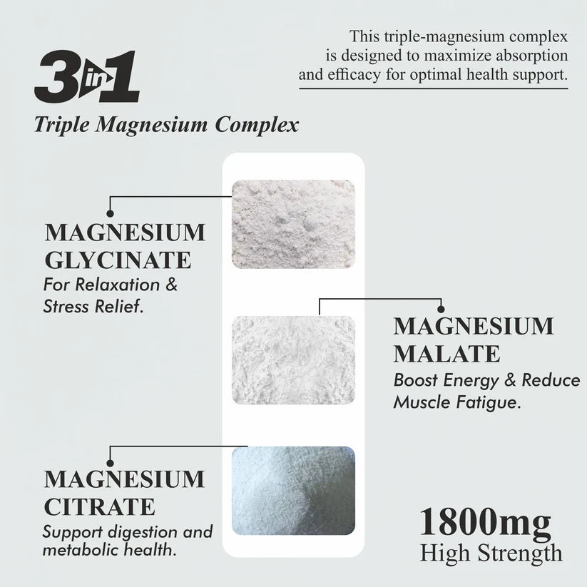 Vitaminnica Triple Magnesium Complex - High Absorption Glycinate, Citrate & Malate, 90 Veg Caps