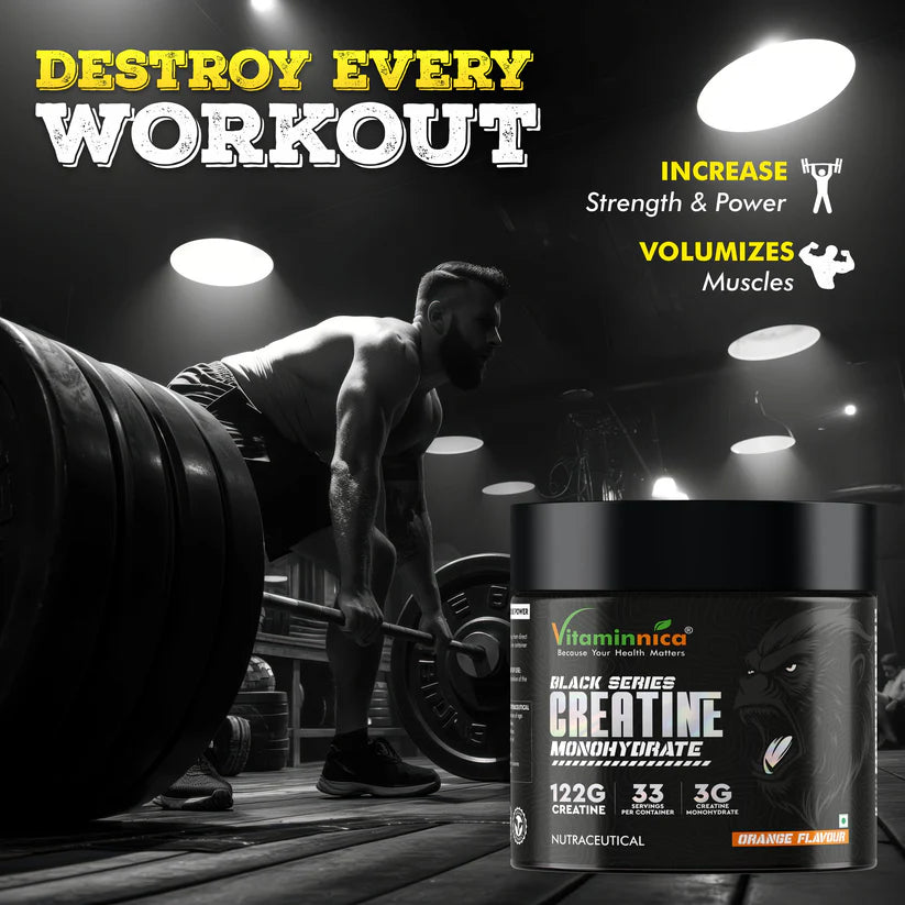 Vitaminnica Micronized Creatine Monohydrate Powder - Orange Flavour, Muscle Growth & Strength, 122g