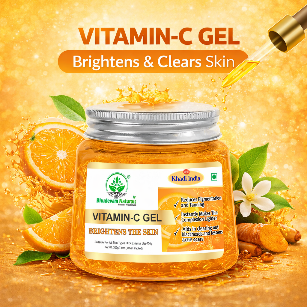 Bhudevam Naturals Khadi Vitamin C Gel for Glowing Skin – Brightens, Hydrates & Reduces Dullness- 200GM