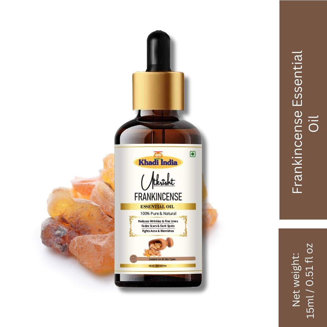 Khadi Frankincense Essential Oil | Pure & Natural Frankincense Oil for Face & Body Care | Essential Oil for Glowing-Looking Skin, Skin Care & Relaxation | Aromatherapy Oil | 15 ml