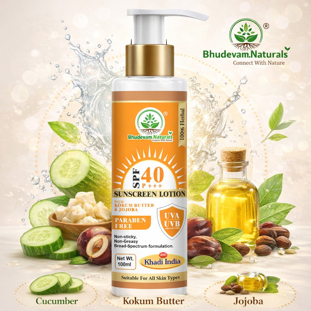 Bhudevam Naturals Khadi SPF 40 Sunblock Lotion for Face & Body | Broad Spectrum Daily Sunscreen for Men & Women- 100ML