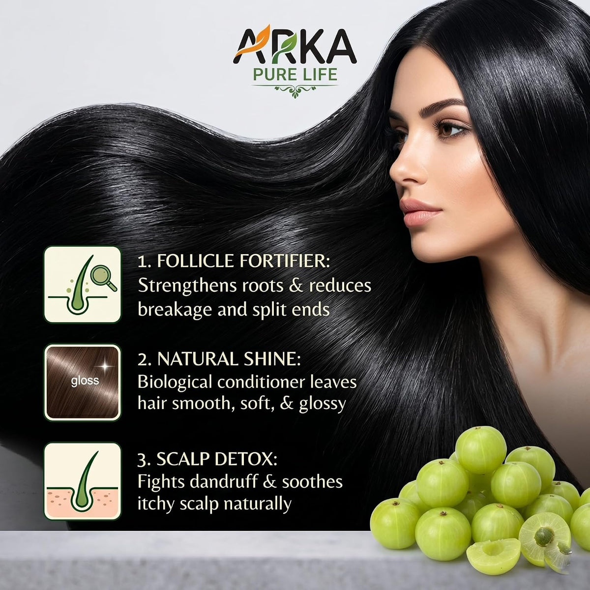 Arka Pure Life Organic Amla Powder for Hair – Herbal Hair Care Powder for Scalp Care, Strength & Healthy-Looking Hair – 200g