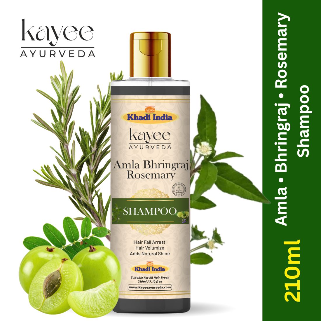 Kayee Ayurveda Amla Bhringraj Rosemary Shampoo for Men & Women | Herbal Hair Cleanser with Amla, Bhringraj & Rosemary | Helps Cleanse Scalp, Condition Hair, Improve Texture, Reduce Dryness & Maintain Healthy-Looking Hair | 210 ml