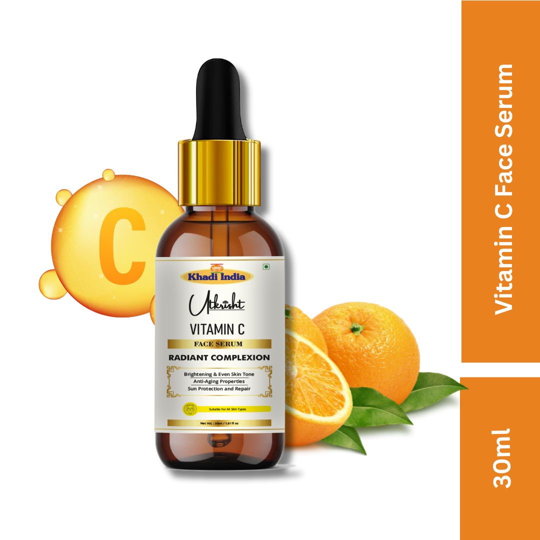 Khadi Vitamin C Face Serum | Brightening Serum for Glowing-Looking Skin & Dark Spot Care | Anti-Ageing Facial Serum with Natural Antioxidants | Lightweight & Non-Sticky | All Skin Types | 30 ml