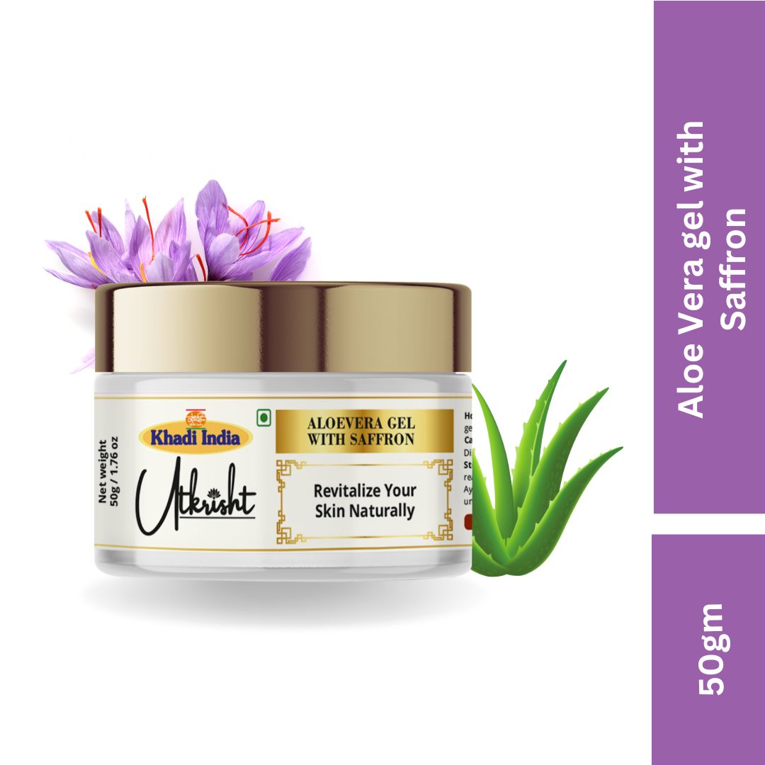 Khadi Aloe Vera Saffron Gel for Face & Skin | Hydrating & Brightening Gel for Glowing Skin | Lightweight, Non-Sticky & Non-Greasy Moisturizer | For Men & Women | 50 gm