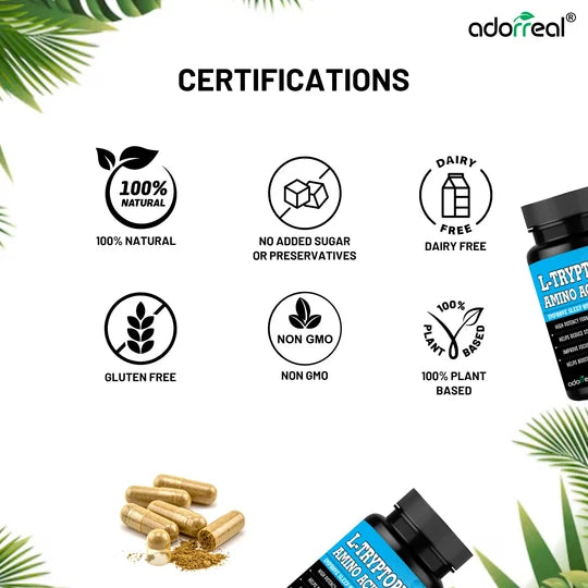 Adorreal L-Tryptophan Capsules (60 Capsules) | Essential Amino Acid for Restful Sleep, Mood Balance & Relaxation