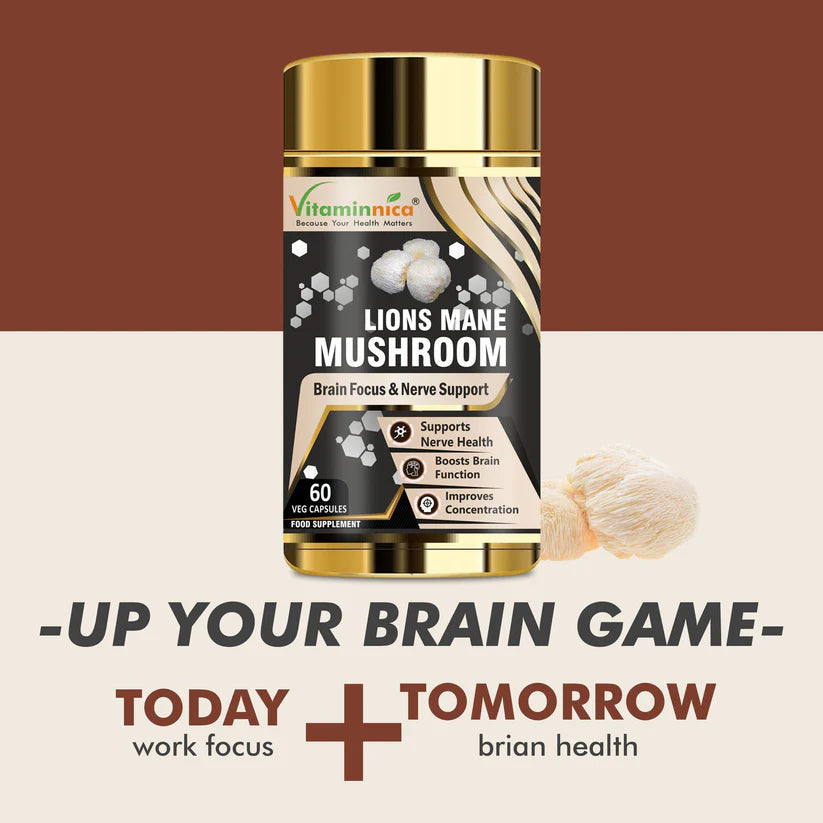Vitaminnica Lion's Mane Mushroom Capsules - Brain Focus & Memory Support, 60 Count