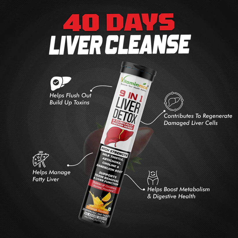 Vitaminnica 9-in-1 Liver Detox Effervescent Tablets - Advanced Cleanse & Support, 20 Count