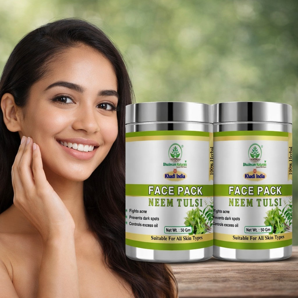 Bhudevam Naturals Khadi Neem Tulsi Face Pack For Deep Cleansing, Acne Control & Skin Purifying- 100GM (Pack of 2)