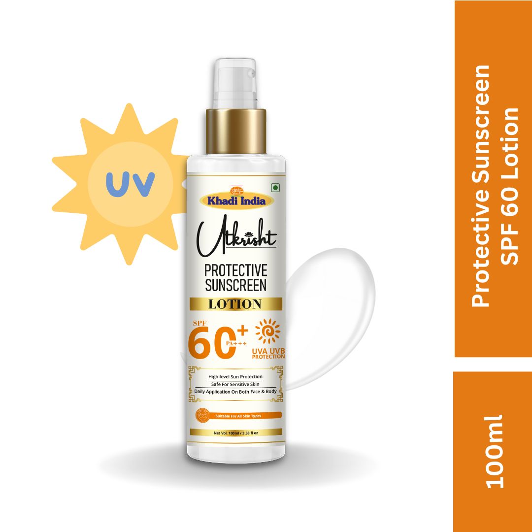 Khadi SPF 60 Sunscreen Lotion | Broad Spectrum UVA & UVB Sun Protection | Herbal Sunblock for Face & Body | Helps Protect Skin from Sun Tan & UV Damage | 100 ml