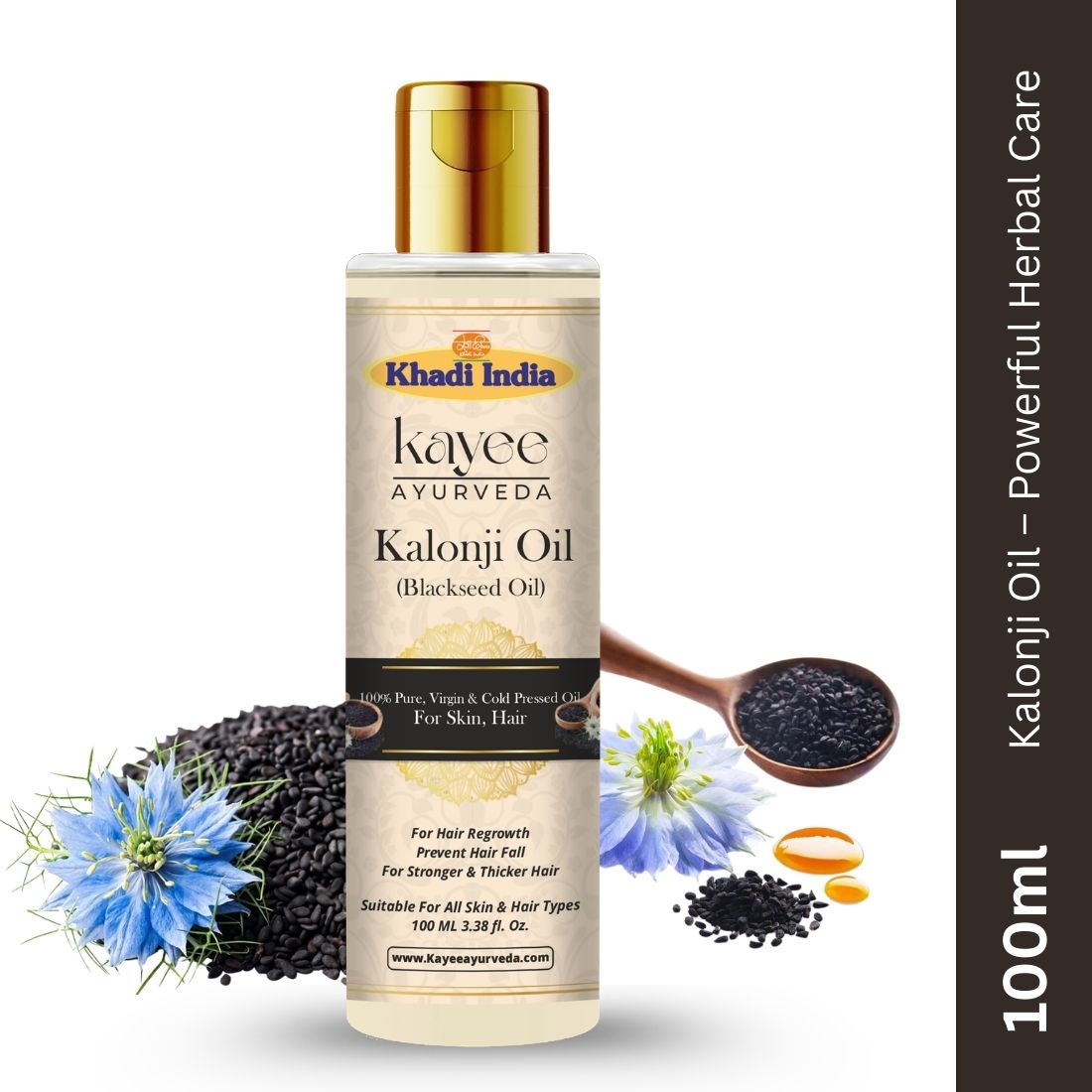 Kayee Ayurveda Kalonji Oil for Skin & Hair | Natural Black Seed Oil for Hair & Scalp Nourishment, Dry Skin Moisturization, Hair Conditioning, Smoothness & Healthy-Looking Natural Shine | 100 ml