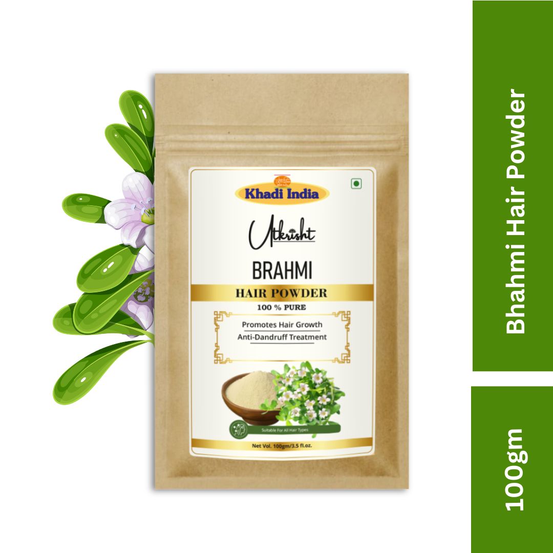 Khadi Brahmi Powder for Hair Care | 100% Natural Brahmi Leaf Powder | Helps Reduce Hair Fall, Strengthen Roots & Nourish Scalp | Ayurvedic Herbal Hair Pack | For All Hair Types