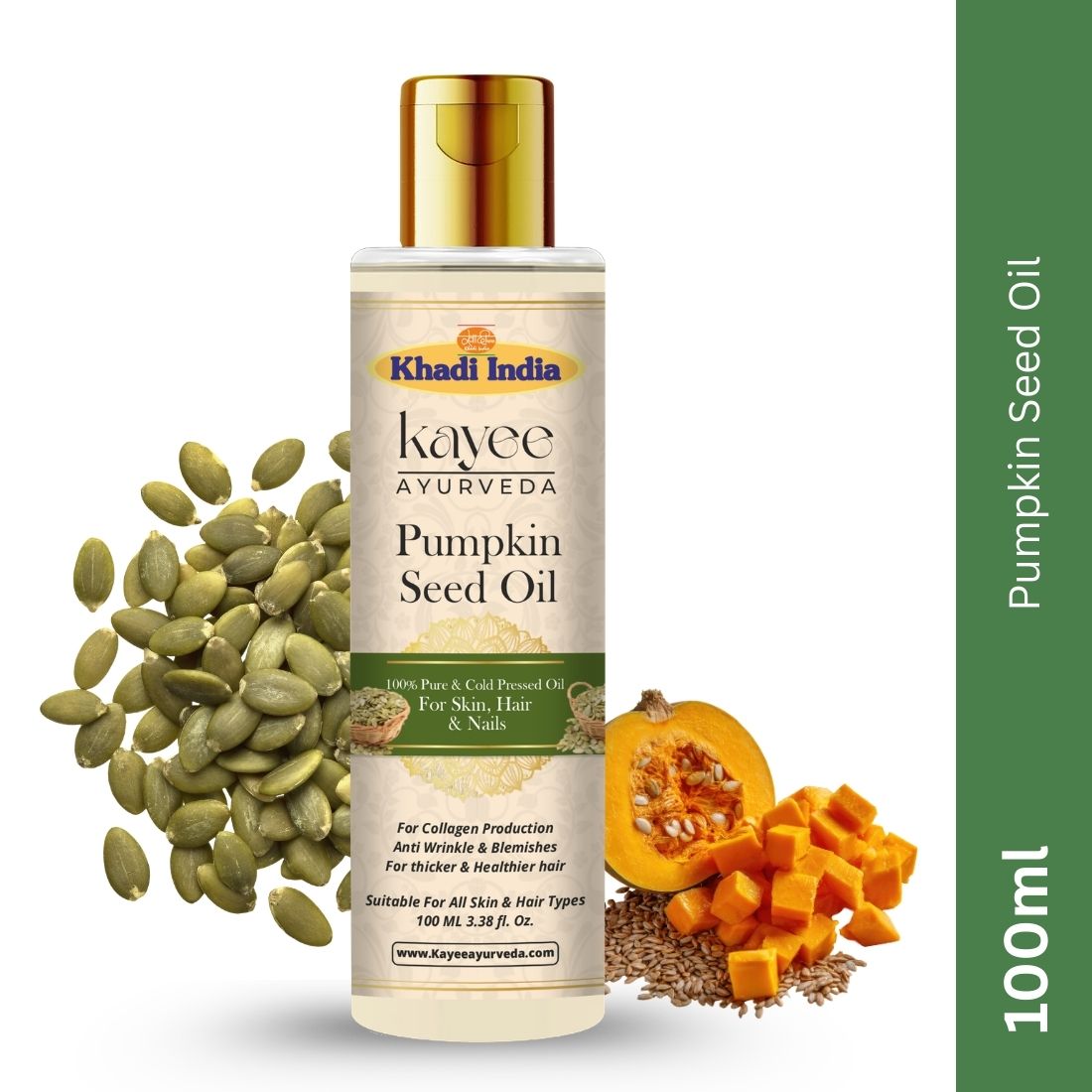 Kayee Ayurveda Pumpkin Seed Oil for Skin, Hair & Nails | Natural Pumpkin Seed Oil for Hair & Scalp Nourishment, Dry Skin Moisturization, Nail & Cuticle Care, Hair Conditioning & Natural Shine | 100 ml