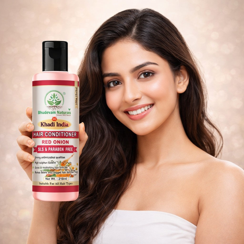 Bhudevam Naturals Khadi Red Onion Hair Conditioner For Smooth & Shiny Hair- 210ML