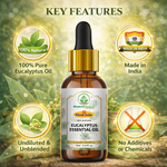 Bhudevam Naturals Khadi Eucalyptus Essential Oil for Steam Inhalation, Headache Relief & Muscle Pain - 15ML