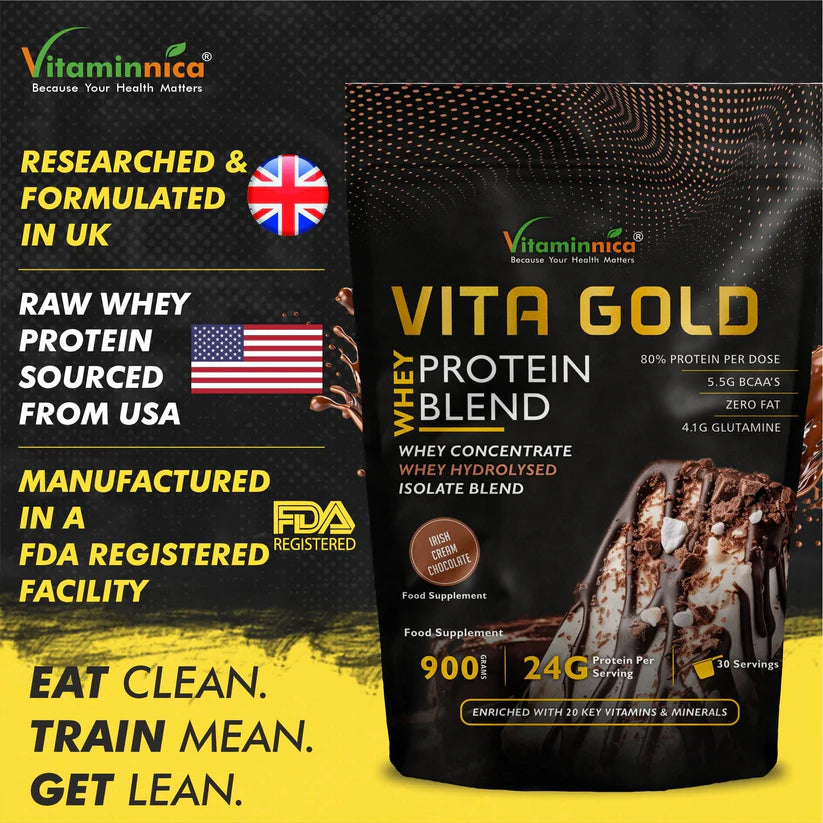 Vitaminnica Vita Gold Whey Protein Blend - Irish Chocolate Powder, 900g, 30 Servings