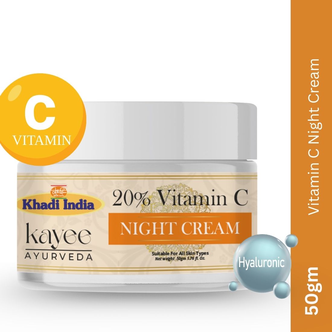 Kayee Ayurveda 20% Vitamin C Night Cream for Face, Brightening & Moisturizing Overnight Facial Cream for Dull Skin, Helps Improve the Appearance of Dark Spots, Uneven Skin Tone & Texture | 50 g