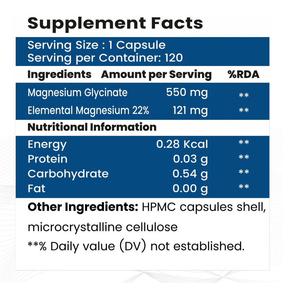 Raskam High Absorption Magnesium Glycinate -120 Vegetable Capsules ,1500mg