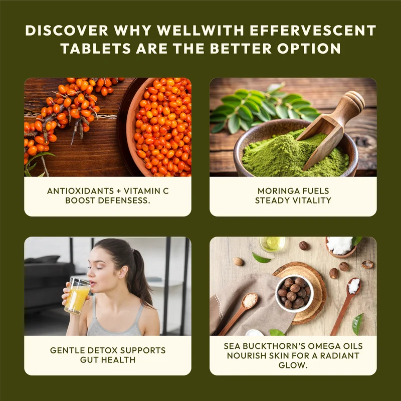 WellWith Sea Buckthorn + Moringa Effervescent Tablets (15 Tablets)