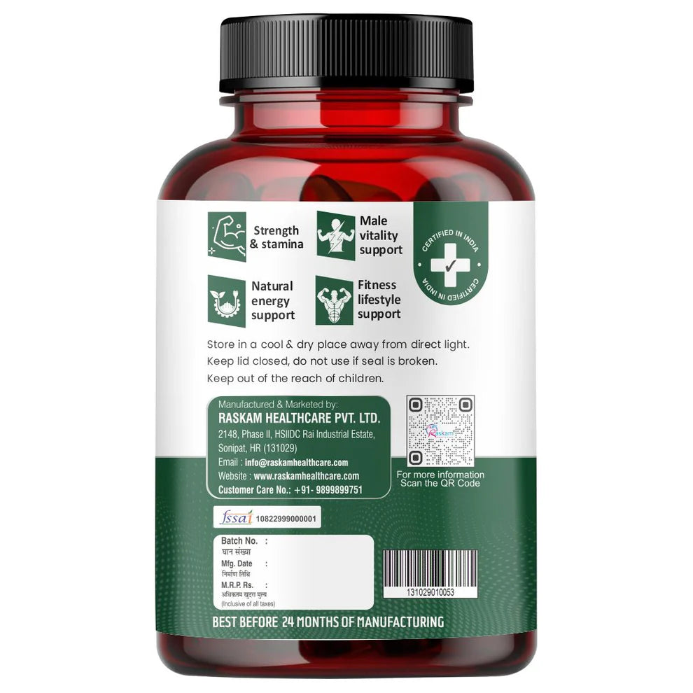 Raskam Fadogia Agrestis with Tongkat Ali Capsules, Maximum Strength, May Support athletic performance, stamina and stress tolerance, Vegan Friendly, 100 Capsules