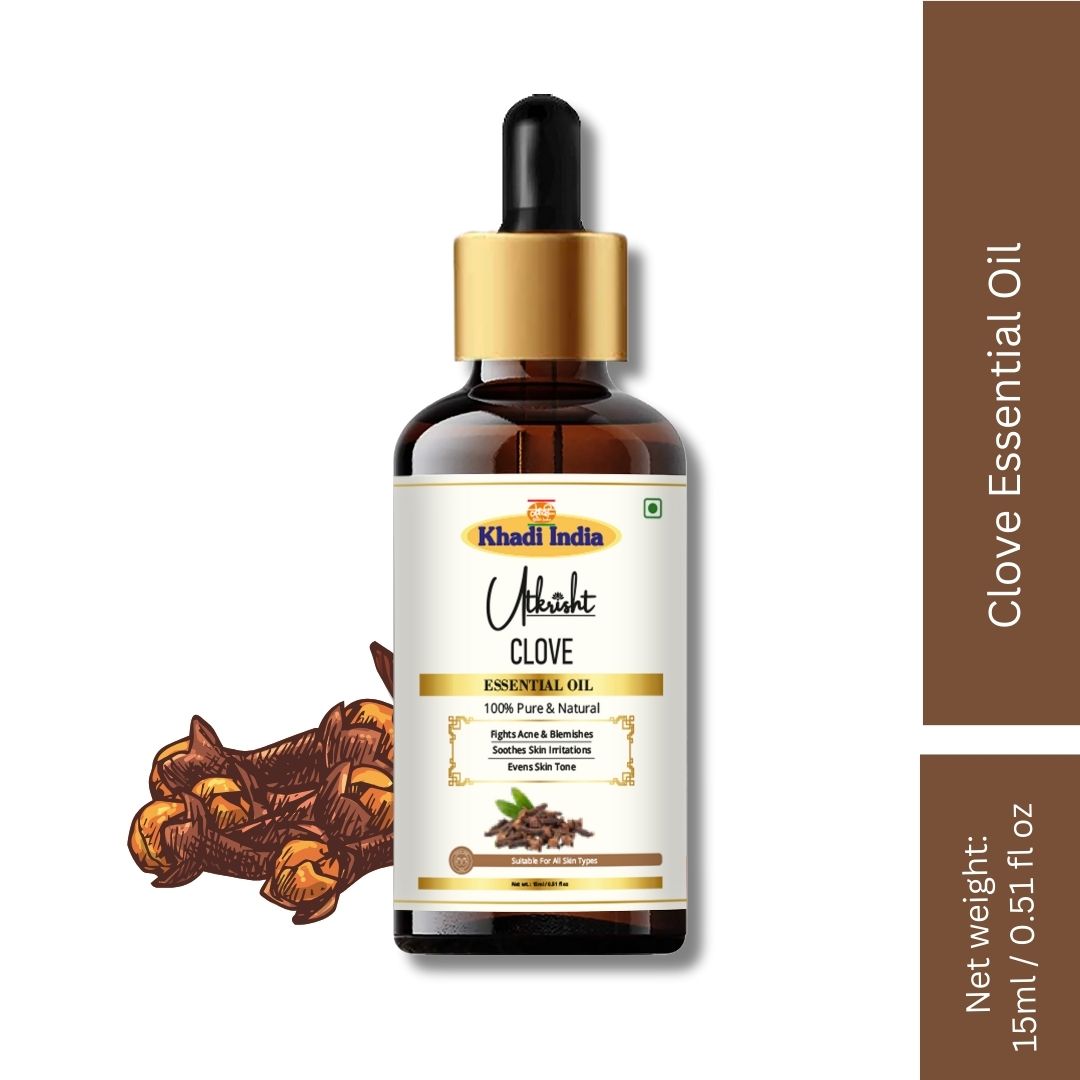 Khadi Clove Essential Oil | Pure & Natural Clove Oil for Body Massage & Aromatherapy | Warming Herbal Essential Oil for Oral Care Routines & Relaxation | 15 ml`