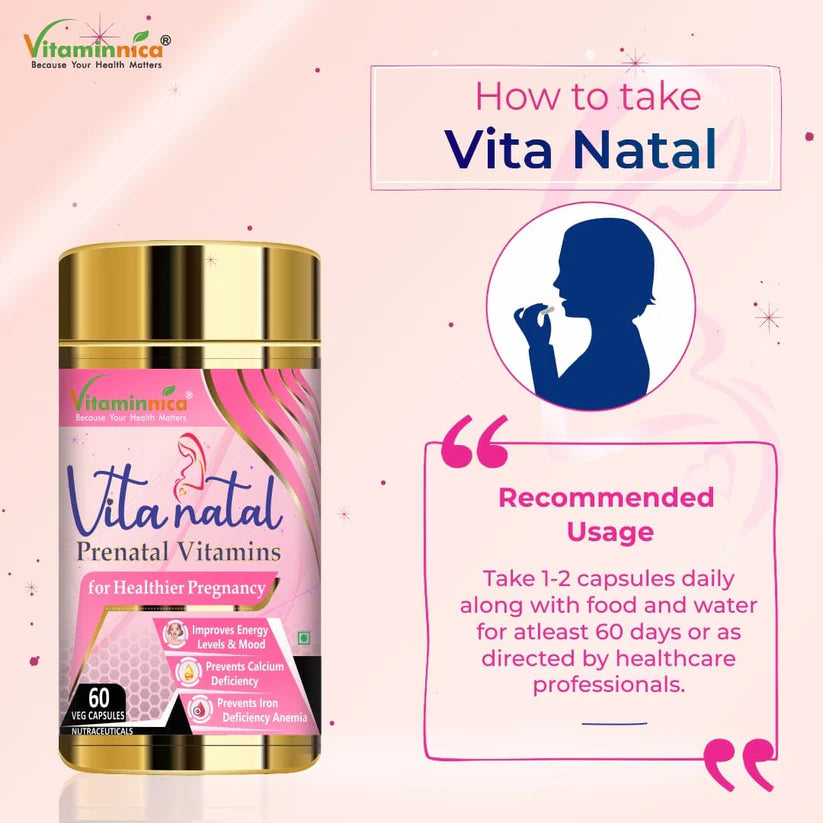 Vitaminnica Vita Natal Prenatal Capsules - Pregnancy Support for Mom & Baby, 60 Veg Count