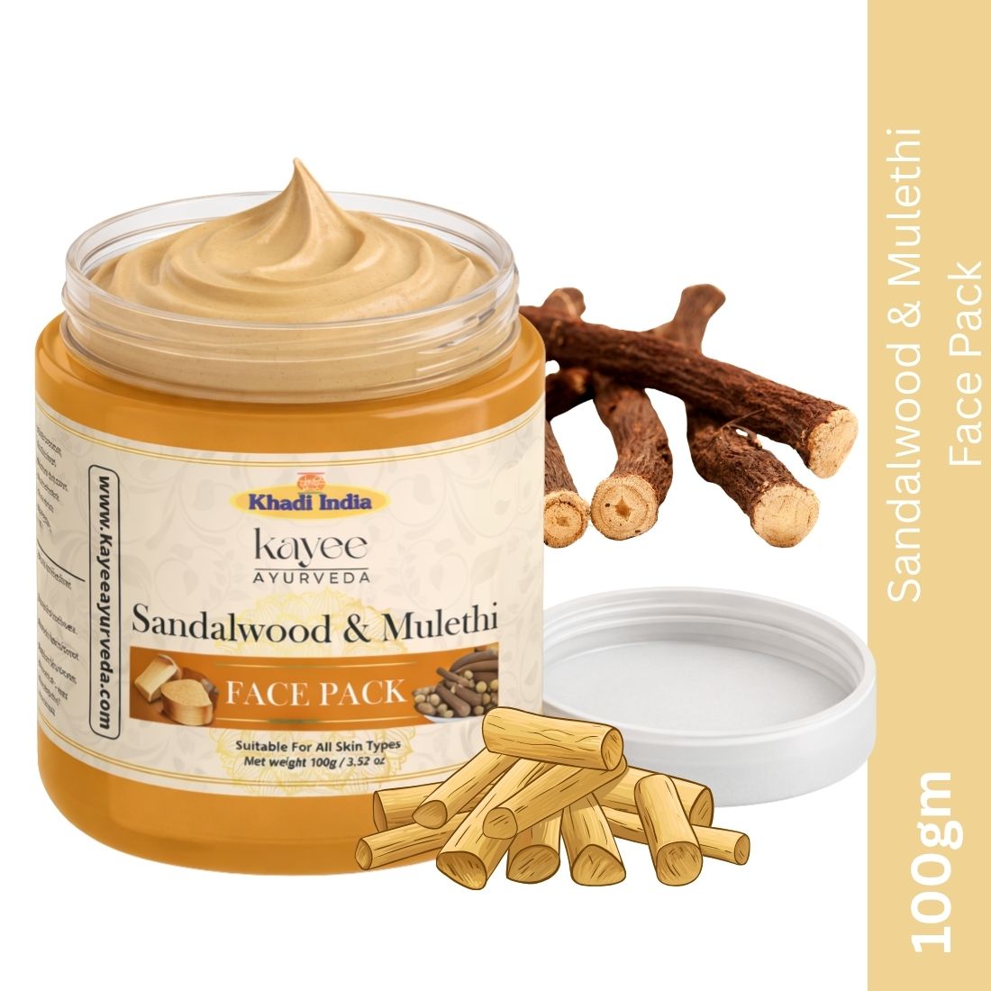 Kayee Ayurveda Sandalwood & Mulethi Face Pack for Men & Women | Herbal Facial Mask with Chandan & Licorice for Dull & Uneven-Looking Skin | Helps Remove Dirt, Excess Oil & Surface Impurities for Soft, Smooth & Radiant-Looking Skin