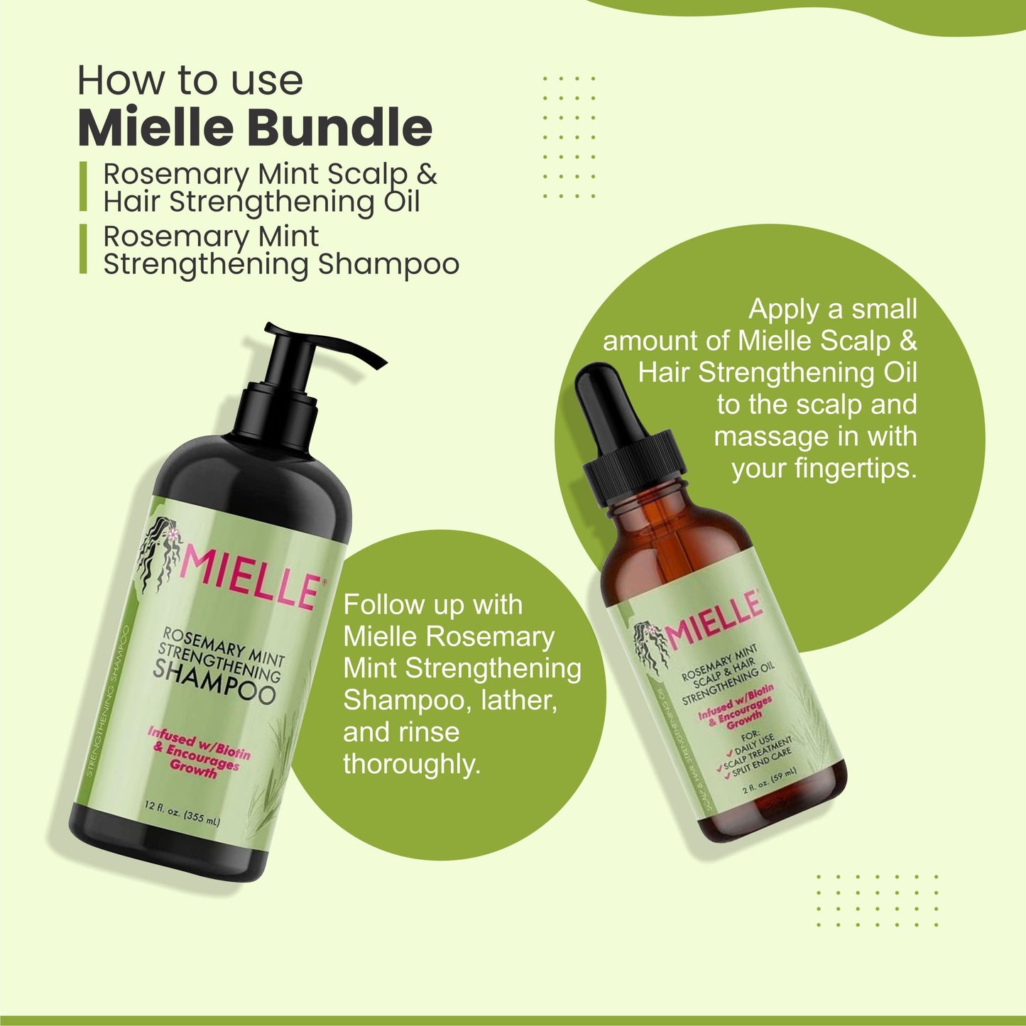 Mielle Bundle Rosemary Mint Scalp & Hair Strengthening Oil 59 ML & Rosemary Mint Strengthening Shampoo 355 ML
