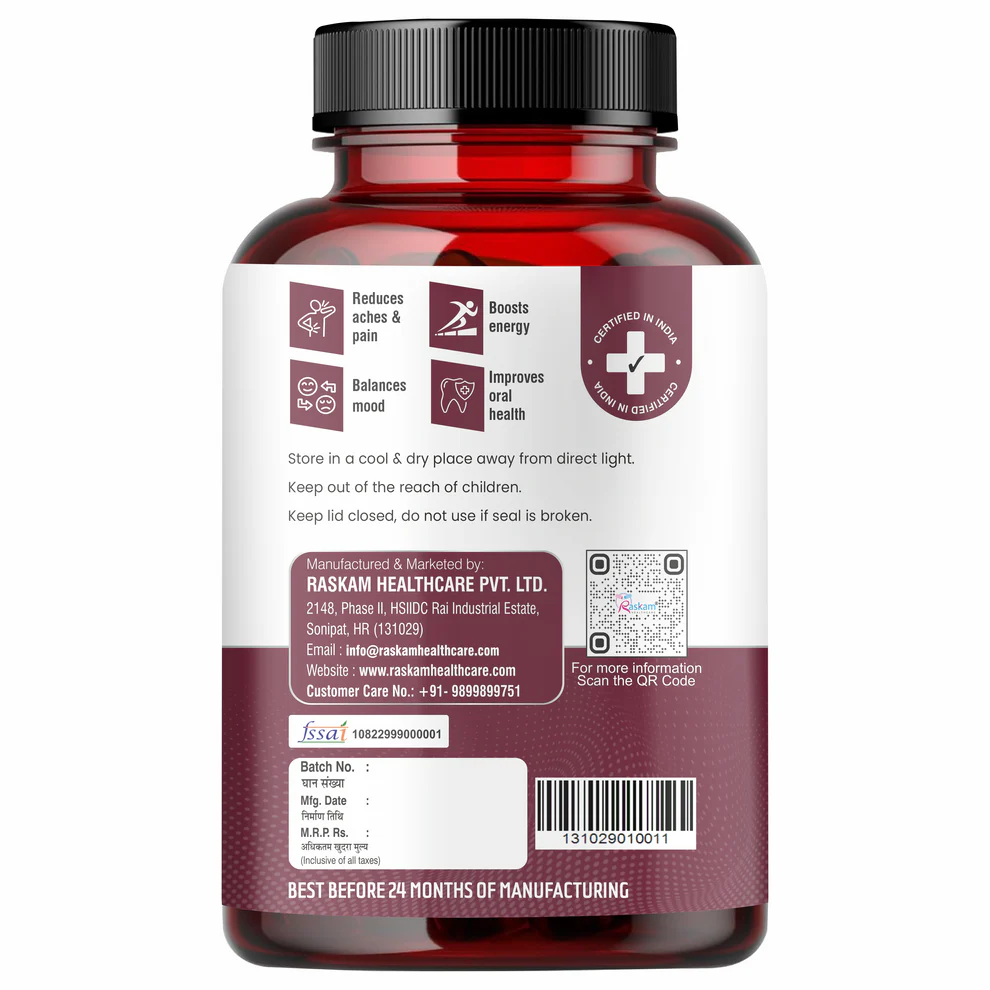 Raskam Coenzyme Q10 (CoQ10) Capsules with Piperine | Supports Heart Health and Vascular Health | 100% Vegetarian – 60 Capsules