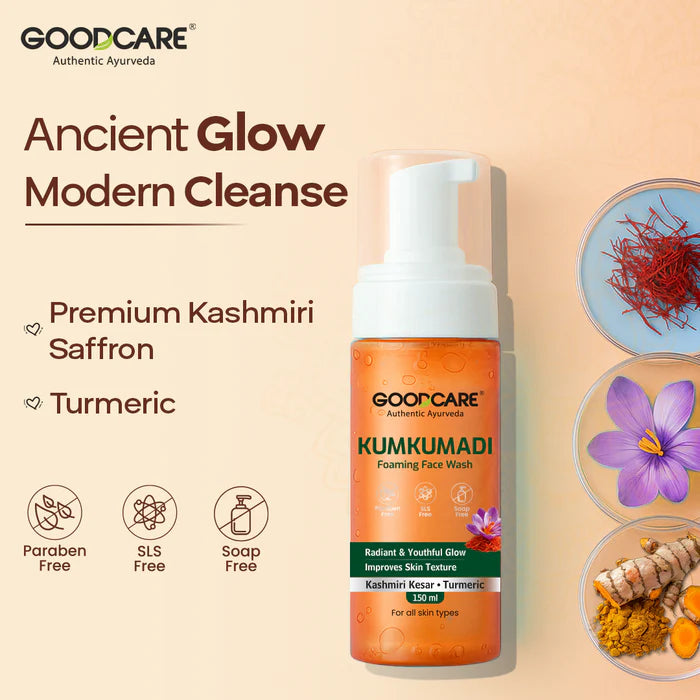 Goodcare Kumkumadi Glow Combo – Kumkumadi Oil 30ml + Foaming Face Wash 150ml Ayurvedic Brightening Skincare Set