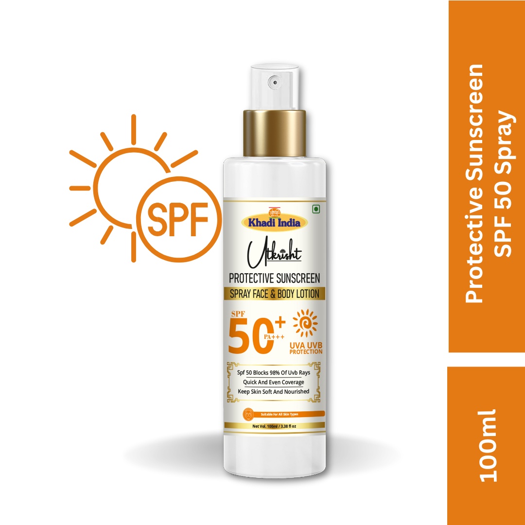 Khadi SPF 50 Sunscreen Spray | Broad Spectrum UVA & UVB Sun Protection | Water-Resistant, Non-Greasy & Quick-Absorbing Sunblock Spray | For Face & Body | 100 ml
