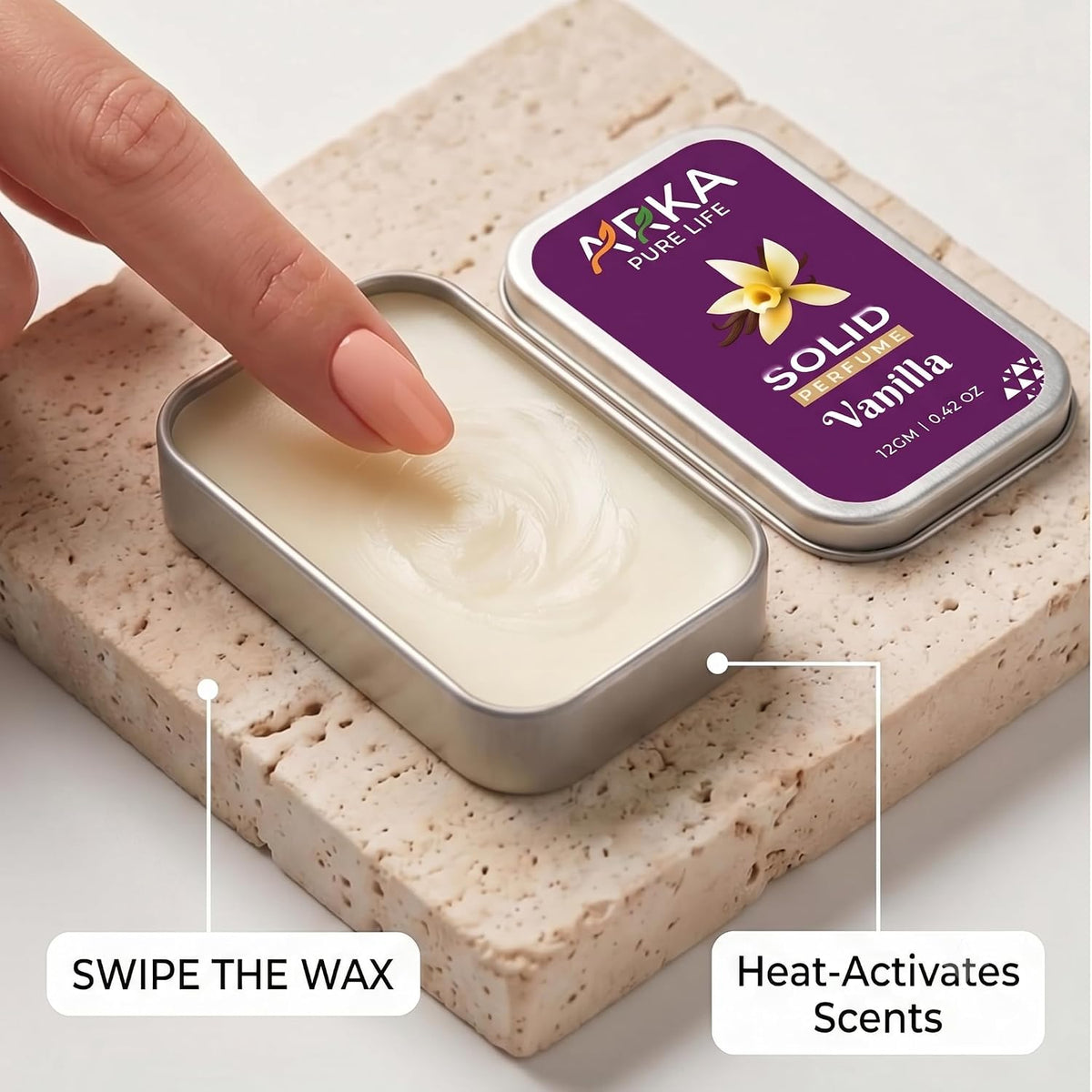 Arka Pure Life Premium Vanilla Solid Perfume – Warm & Pleasant Fragrance Balm for Men & Women, Compact & Travel-Friendly – 12g