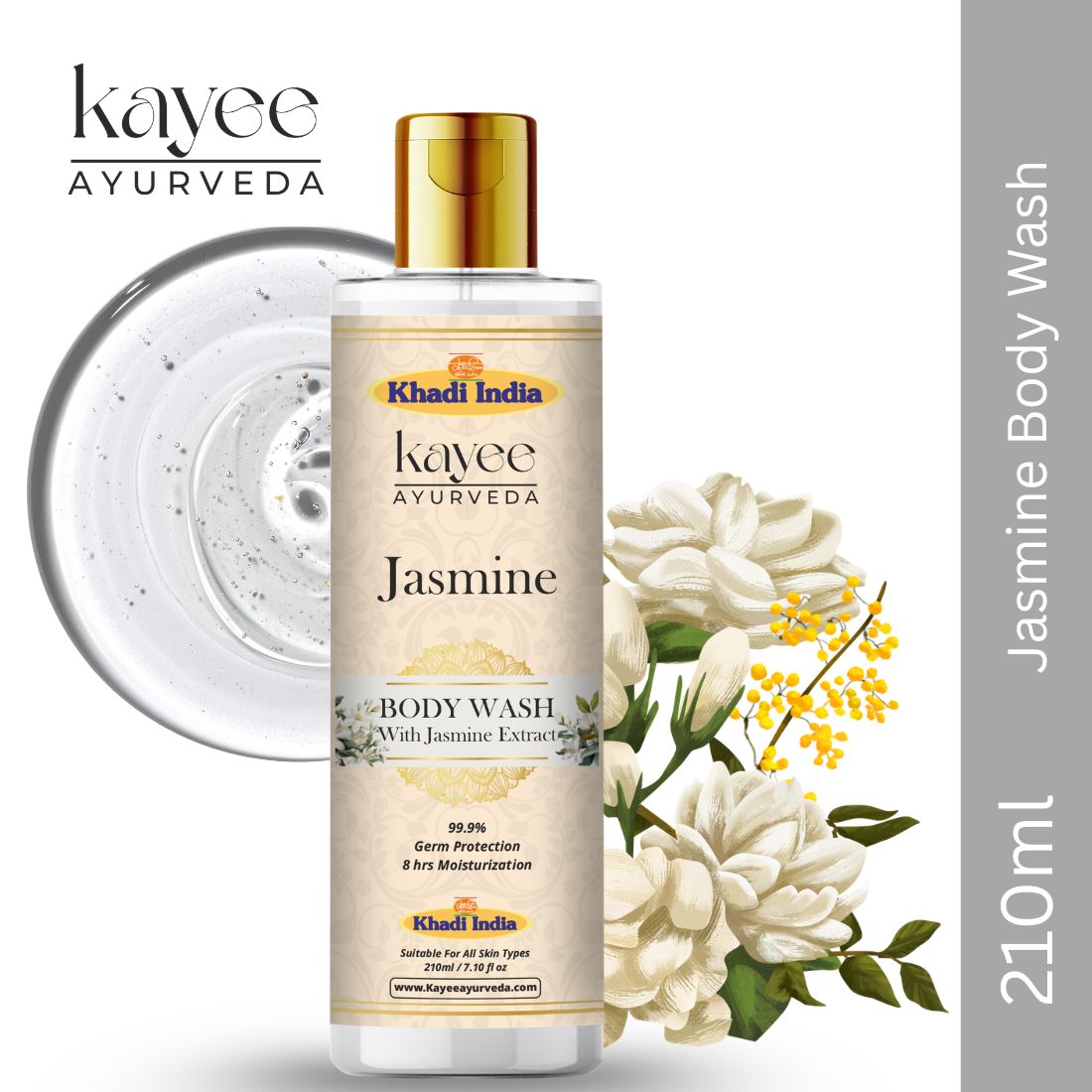 Kayee Ayurveda Jasmine Body Wash for Men & Women | Herbal Jasmine Shower Gel for Gentle Cleansing, Freshness & Soft Skin | Helps Remove Dirt, Sweat & Impurities Without Over-Drying | Refreshing Daily Bath & Body Care | 210 ml