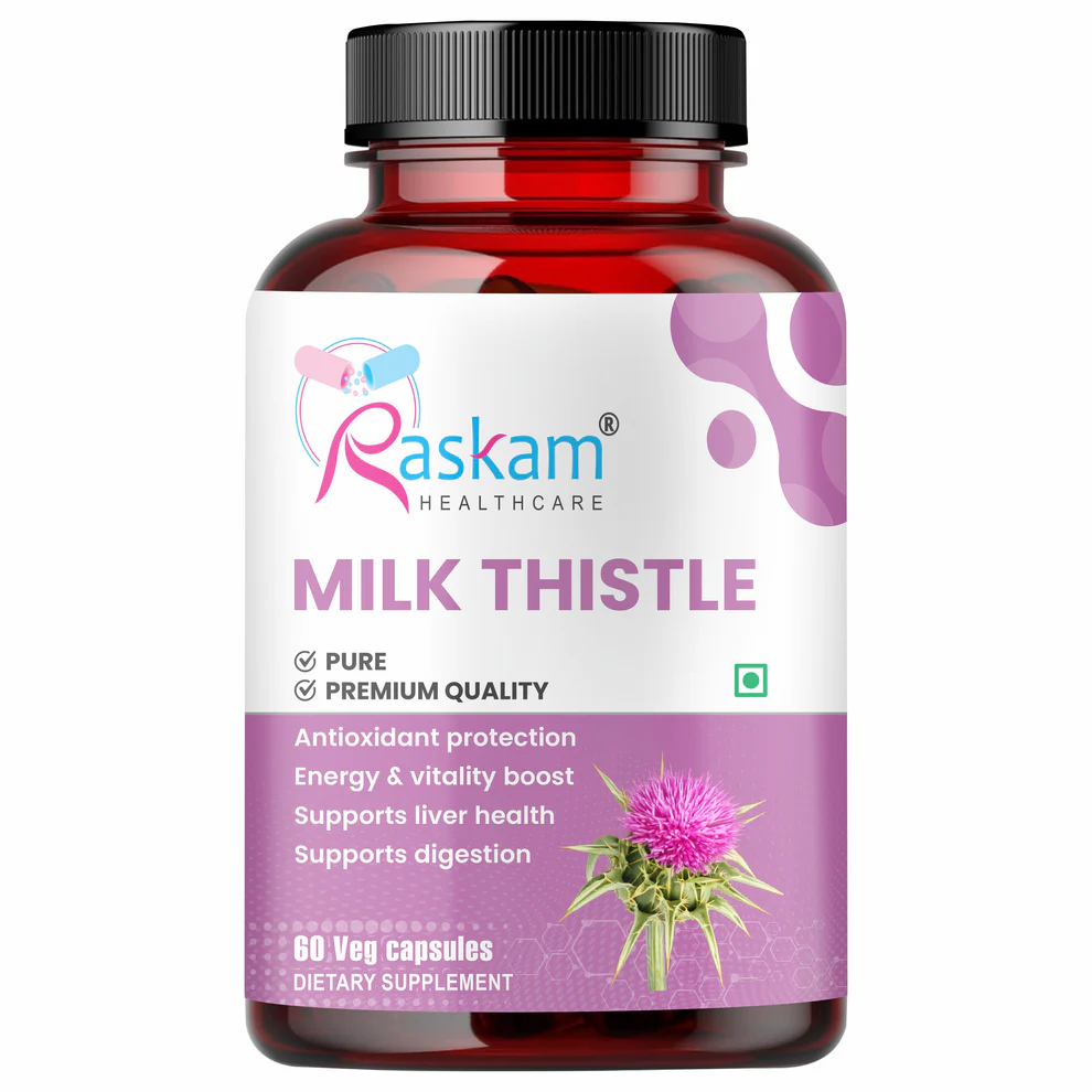 Raskam Milk Thistle-100 Veg capsules Milk Thistle Extract for Complete Liver Support, Alcohol Detox & Protection Against Fatty Liver