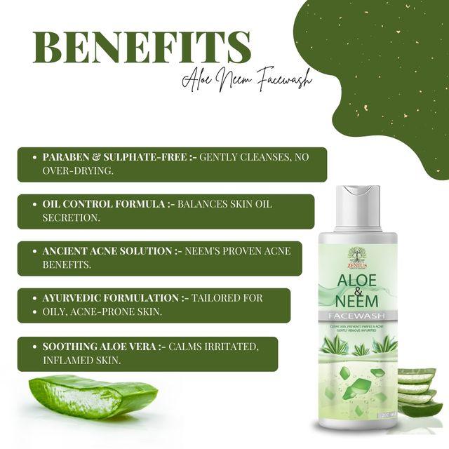 Zenius Aloe Neem Facewash - Facewash for Various Skin Types, Best Facewash for Acne and Dry Skin - 200ml