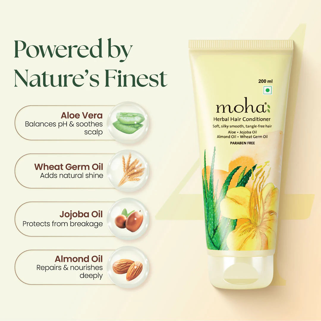 Moha: Lightweight Herbal Hair Conditioner (200ml)- Silicone-Free Anti-Frizz Detangler