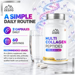 Zespo Multi Collagen Peptides Type I, II, III, V & X 1,200  Supports Skin, Hair, Nails, Joints & Bone Health – 120 Capsules