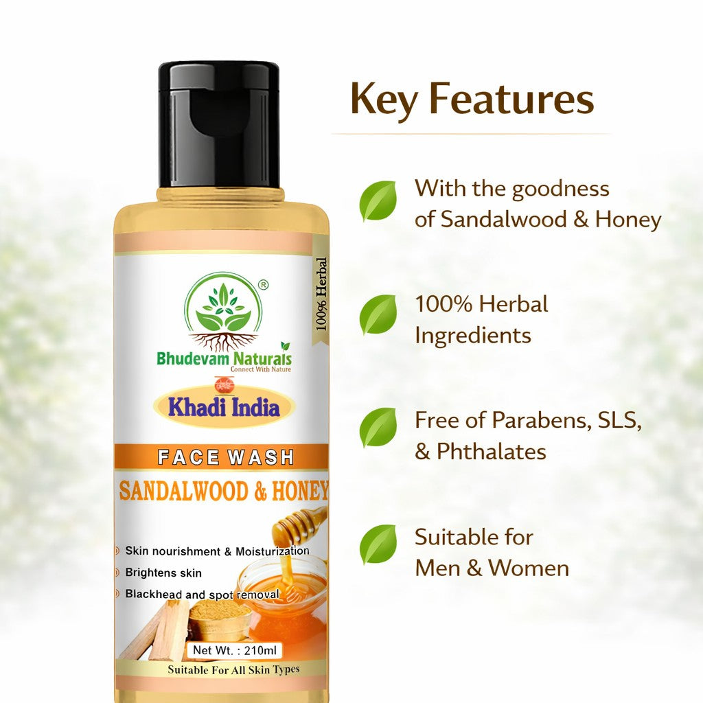 Bhudevam Naturals Khadi Sandalwood & Honey Face Wash For Soft, Smooth & Radiant Skin -420ML (Pack of 2)