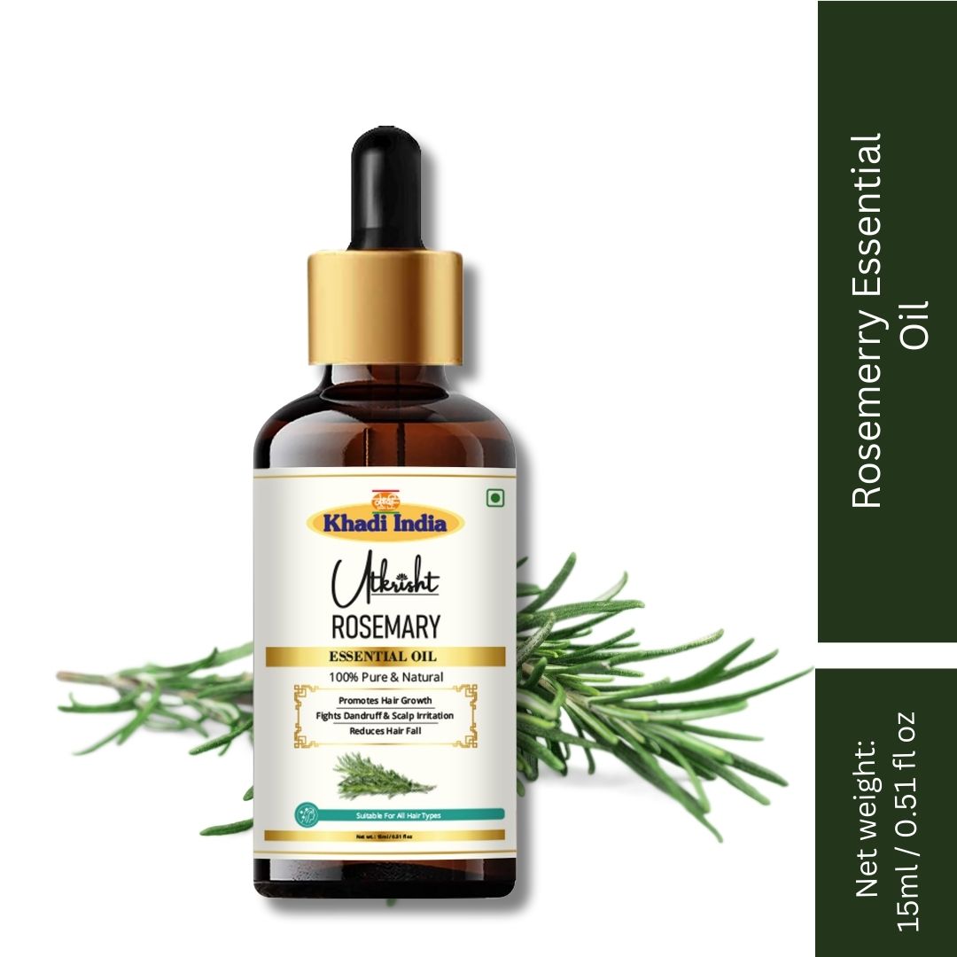 Khadi Rosemary Essential Oil | Pure & Natural Rosemary Oil for Hair & Scalp Care | Herbal Essential Oil for Hair Fall & Dandruff Care | Scalp Nourishing & Aromatherapy Oil | 15 gm