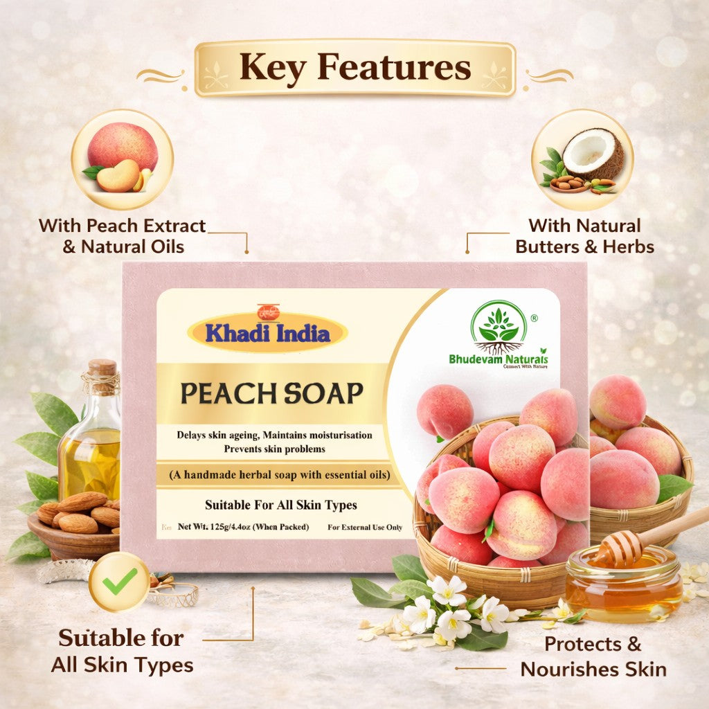 Bhudevam Naturals Khadi Handmade Peach Soap for Smooth & Radiant Skin- 500GM (Pack of 4)