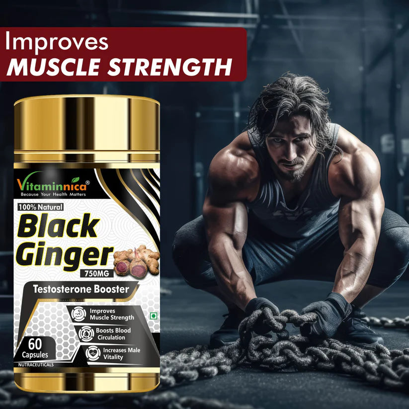 Vitaminnica Black Ginger Capsules - Energy, Stamina & Recovery Support, 60 Count