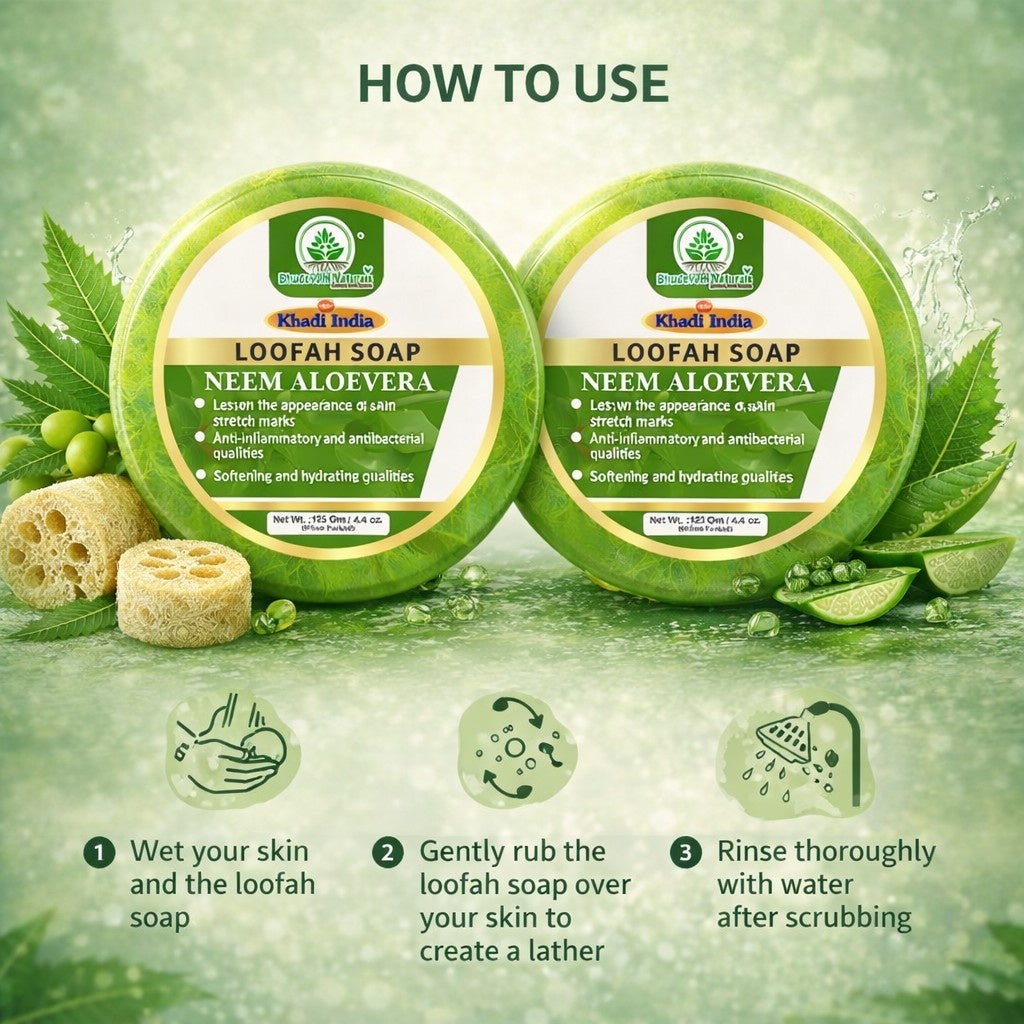 Bhudevam Naturals Khadi Neem & Aloe Vera Loofah Soap for Natural Skin Purifying & Healing Formula - 250GM (Pack of 2)
