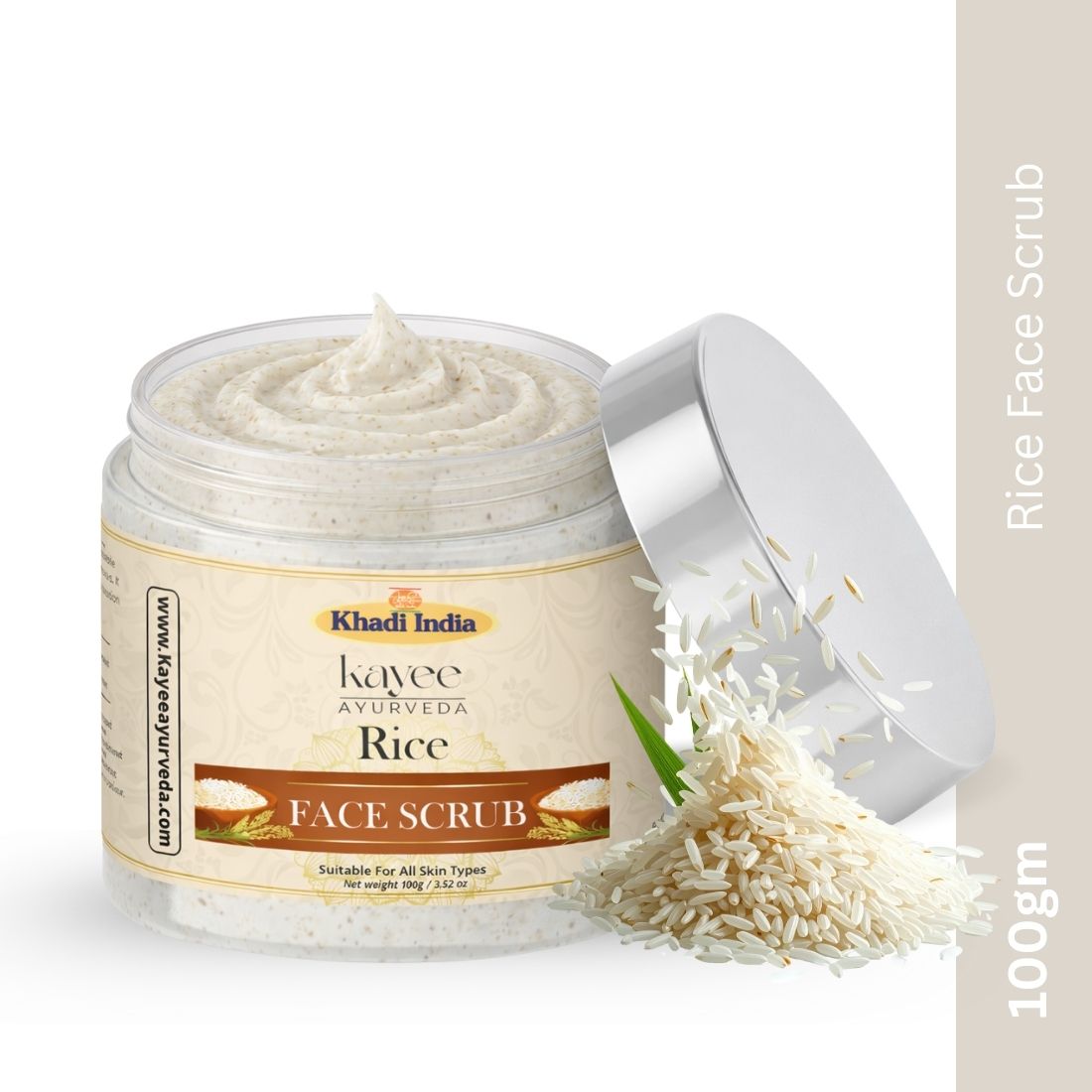 Kayee Ayurveda Rice Face Scrub for Men & Women | Herbal Facial Exfoliating Scrub for Deep Cleansing, Dead Skin Removal & Skin Smoothing | Helps Remove Excess Oil & Impurities | Suitable for Regular Skincare Routine