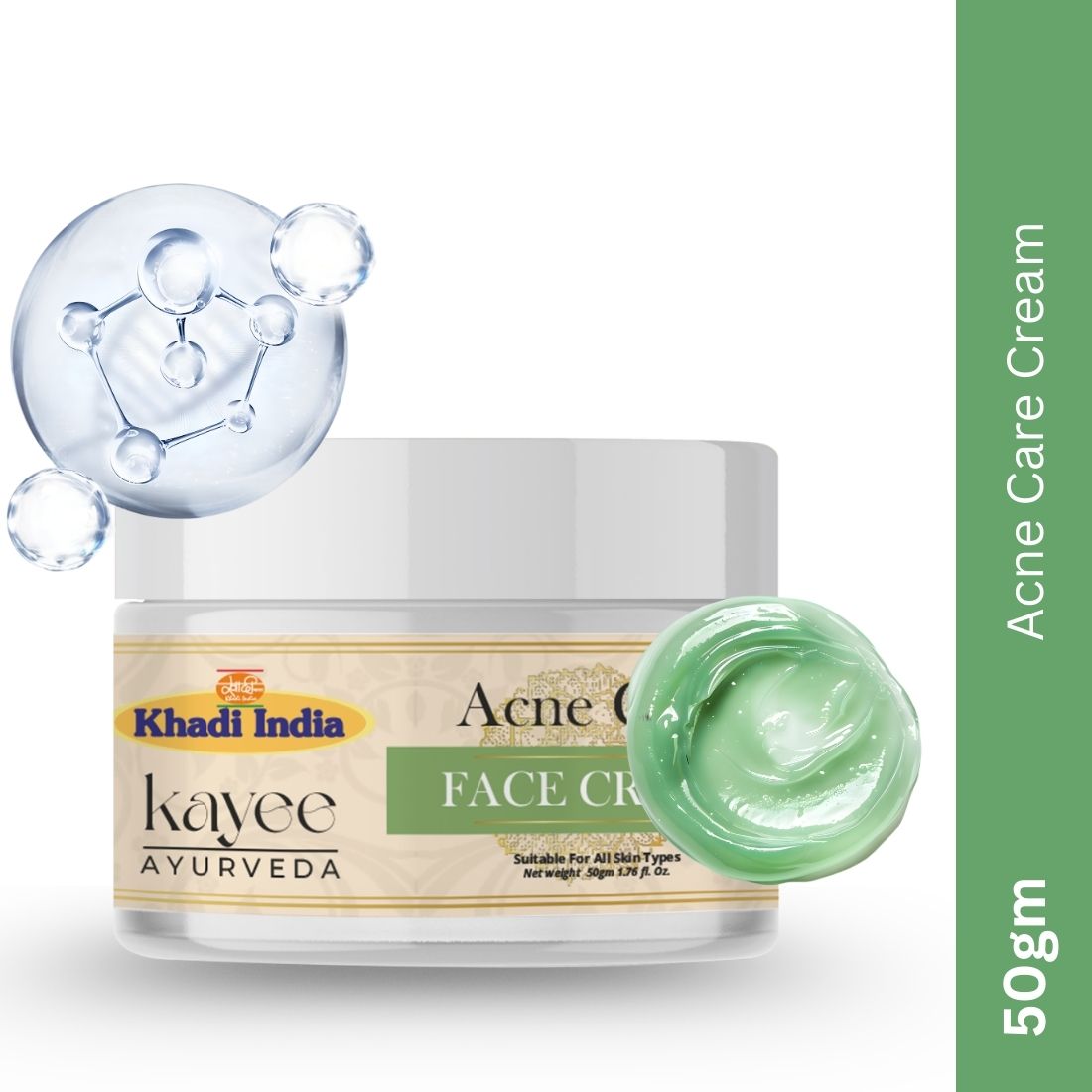 Kayee Ayurveda Acne Care Face Cream for Oily & Acne-Prone Skin | Helps Reduce the Appearance of Pimples, Blemishes & Excess Oil | Supports Clearer, Smoother & Healthier-Looking Skin | Daily Face Moisturizer for Women & Men | 50 g