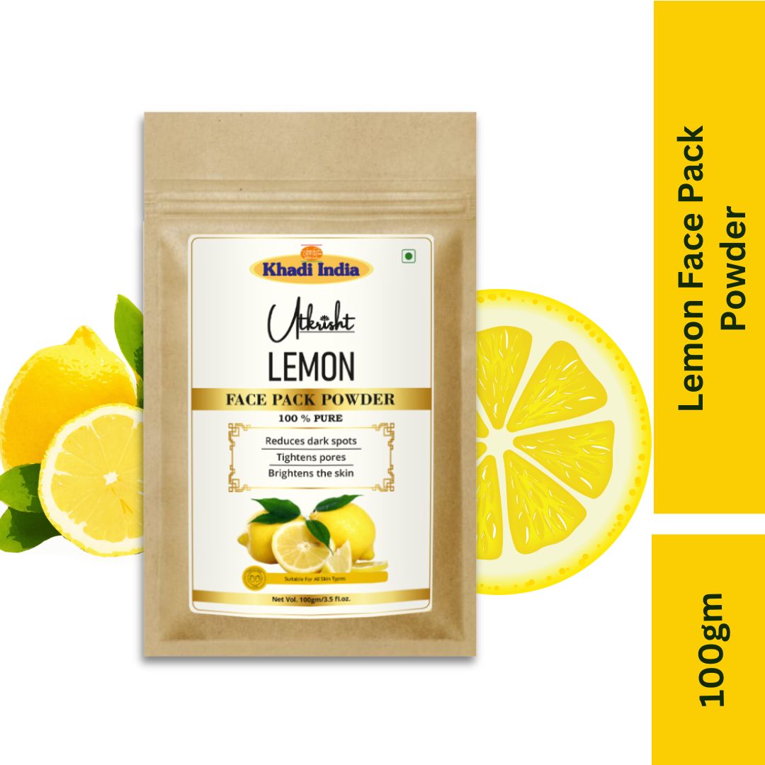 Khadi Lemon Powder for Face & Skin | 100% Natural Lemon Peel Powder | Vitamin C-Rich Face Pack for Skin Brightening & De-Tan Care | Helps Control Excess Oil & Improve Skin Texture | For All Skin Types | 100 gm