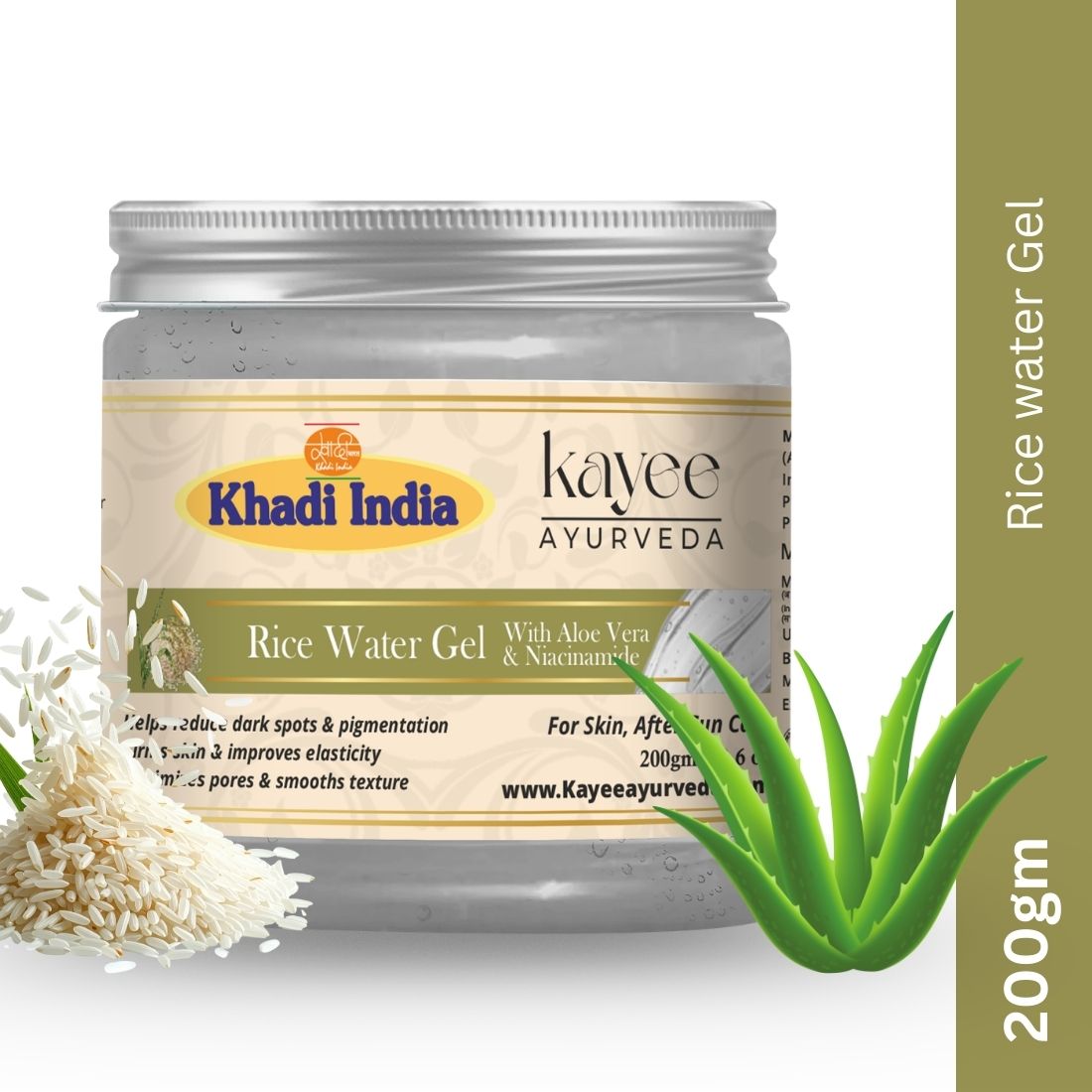 Kayee Ayurveda Rice Water Gel for Face & Skin | Hydrating & Moisturizing Herbal Facial Gel for Soft, Smooth & Radiant-Looking Skin | Lightweight Non-Sticky Formula for Daily Skincare | Suitable for Men & Women | 200 g