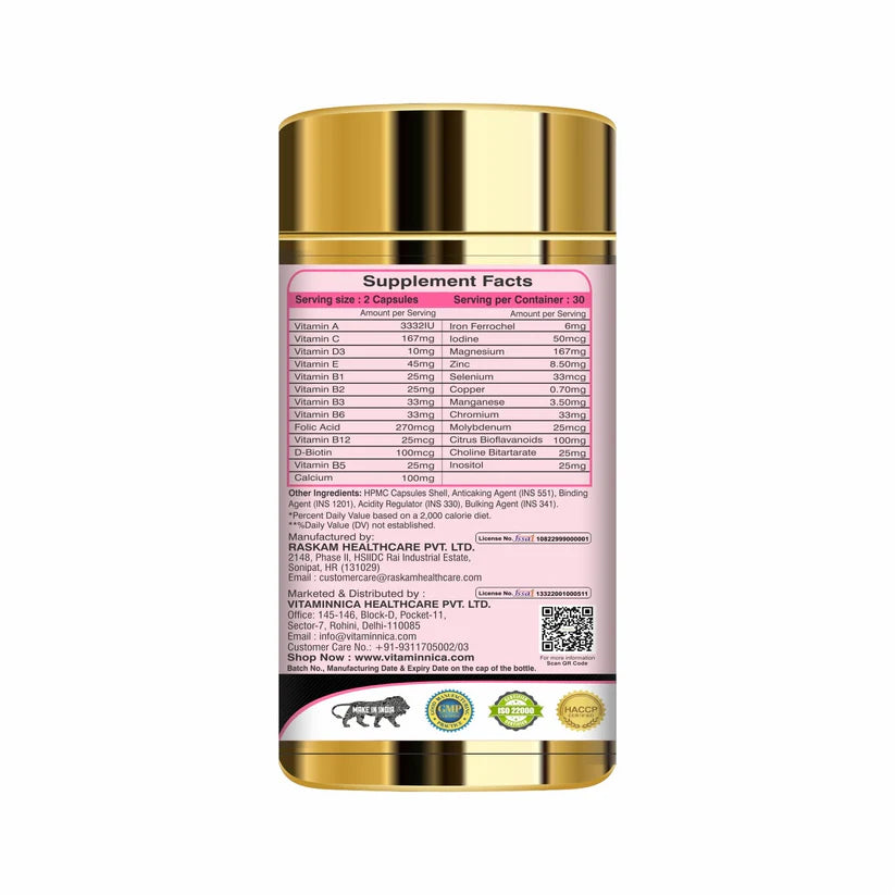 Vitaminnica Vita Natal Prenatal Capsules - Pregnancy Support for Mom & Baby, 60 Veg Count